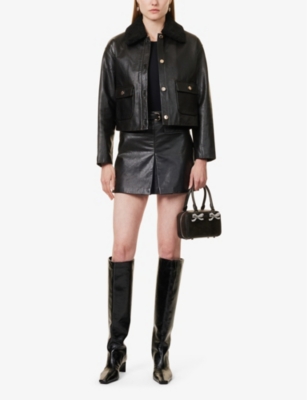 Self-portrait Textured Denim Jacket In Black