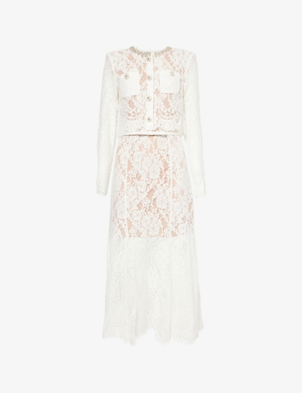 Sequin-embellished lace midi dress