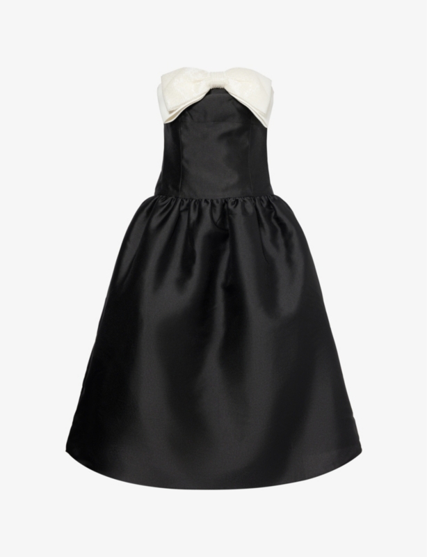 Embellished-bow bandeau taffeta midi dress
