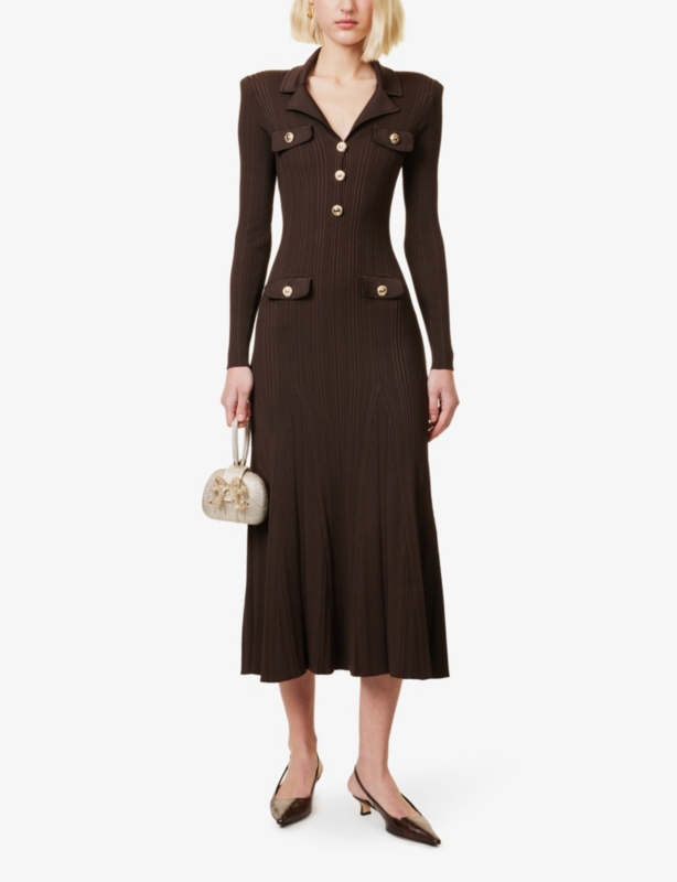 Regular-fit ribbed knit midi dress