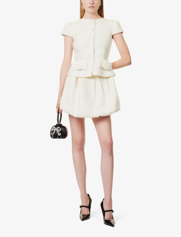 Sequin-embellished bubble-skirt woven mini dress