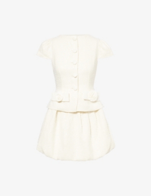 Self-portrait Womens Sequin-embellished Bubble-skirt Woven Mini Dress Cream In Cream