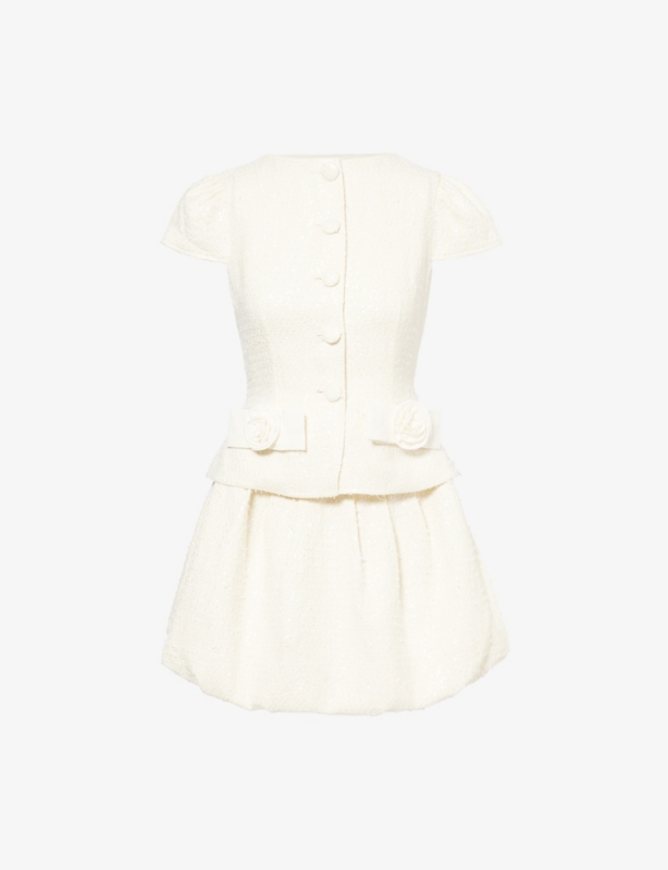 Sequin-embellished bubble-skirt woven mini dress