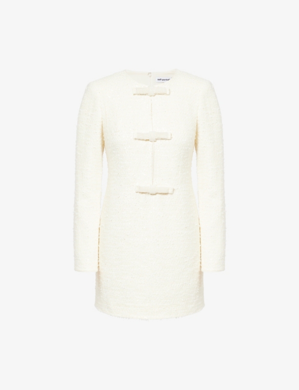 Embellished-bow sequin woven mini dress