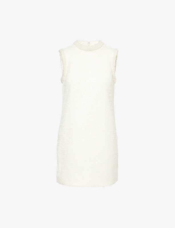 Pearl-embellished sequin mini boucle dress