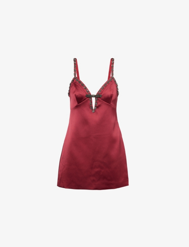 Embellished V-neck satin mini dress
