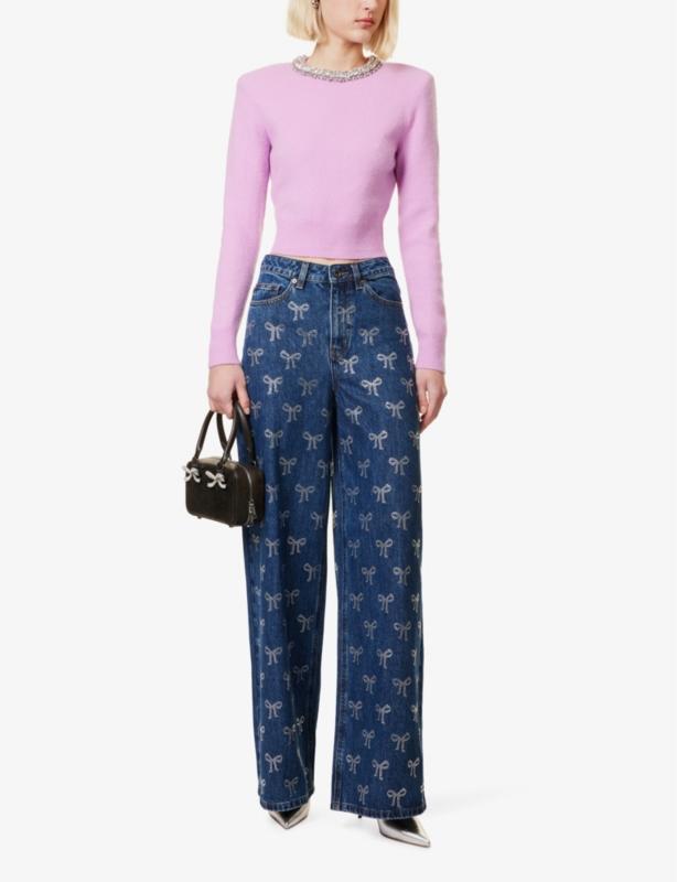 Regular-fit crystal-embellished knit jumper