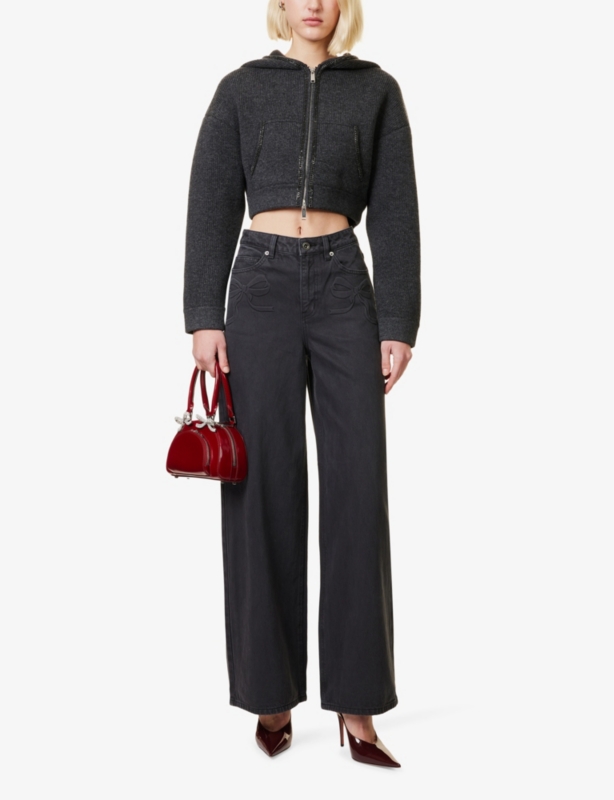 Embellished cropped knit hoody
