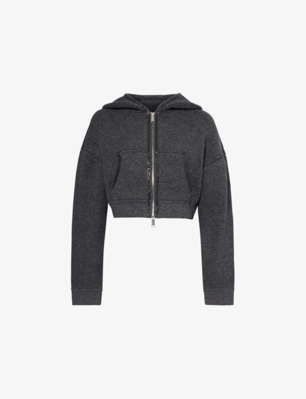 Embellished cropped knit hoody