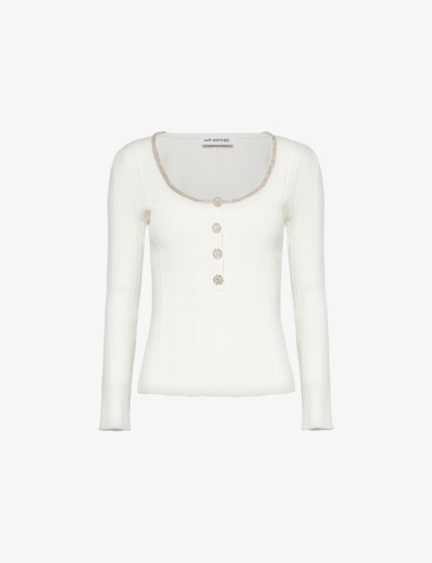 Crystal-embellished ribbed knit top