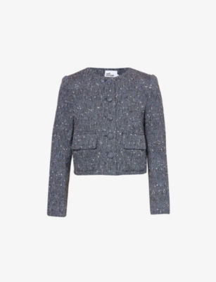 SELF-PORTRAIT: Contrast collar padded shoulder boucle jacket