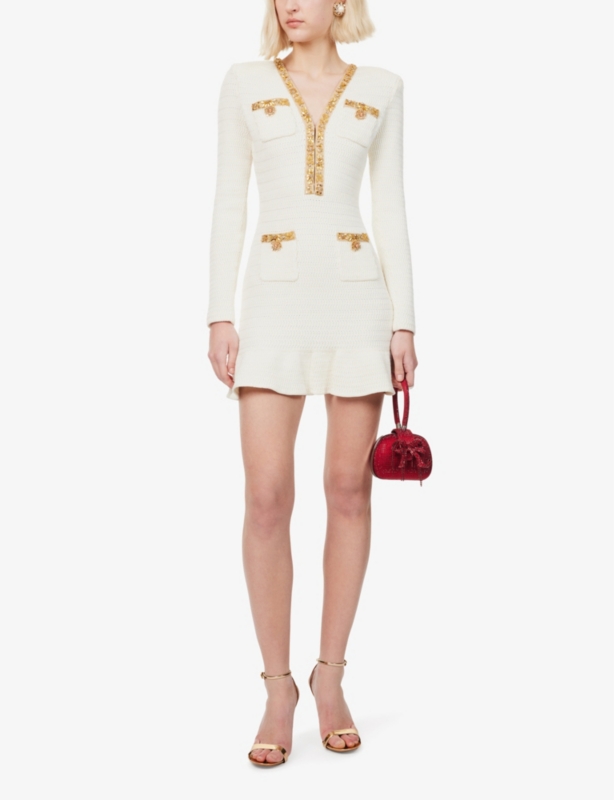 Crystal-Embellished Lurex-Knit Mini Dress