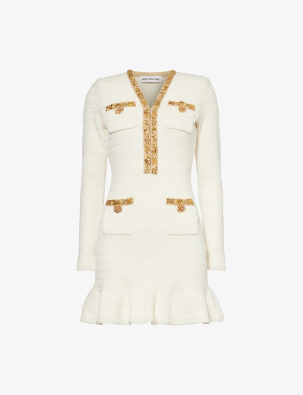 Crystal-Embellished Lurex-Knit Mini Dress