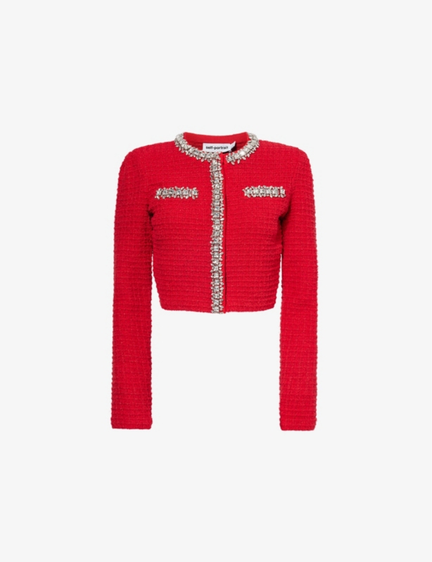 Boxy-fit crystal-embellished knit cardigan