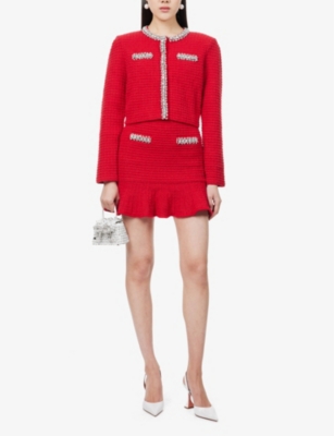 SELF-PORTRAIT: Textured two-buttoned-pockets knitted mini skirt
