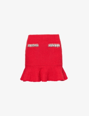 SELF-PORTRAIT: Textured two-buttoned-pockets knitted mini skirt