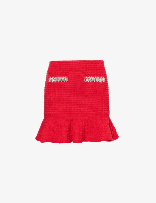 Textured two-buttoned-pockets knitted mini skirt