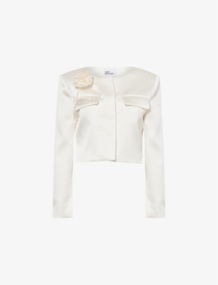 SELF-PORTRAIT: Satin cropped regular-fit woven jacket