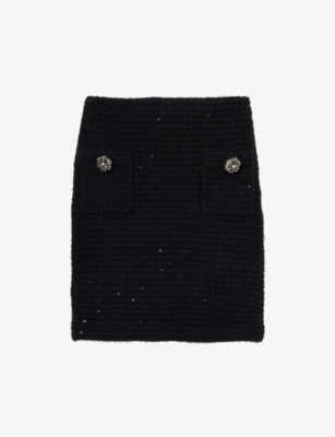 SELF-PORTRAIT: Sequin textured knitted mini skirt