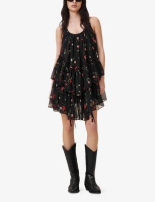 Allsaints Womens Briar Black Rach Floral Print Woven Mini Dress