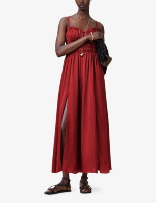 ALLSAINTS: Faelyn Sweetheart-Neck Ruched-Bodice Silk Maxi Dress