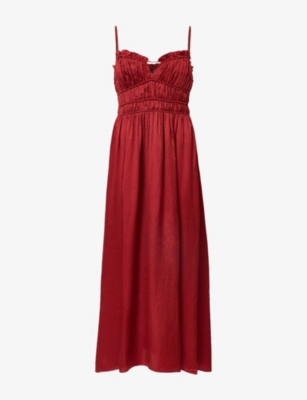 ALLSAINTS: Faelyn Sweetheart-Neck Ruched-Bodice Silk Maxi Dress