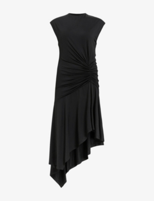 ALLSAINTS: Annalie Asymmetric Stretch-Woven Midi Dress