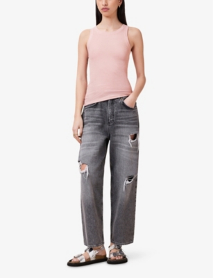 Shop Allsaints Womens Rina Stretch-jersey Tank Top Mauve Chalk Pi