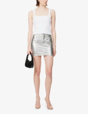 MOTHER WOMENS SILVER DAGGER VAGABOND METALLIC FAUX-LEATHER MINI SKIRT 