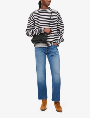 MOTHER WOMENS WHATS YOUR SIGN MR RAMBLER FRAYED-HEM STRAIGHT-LEG MID-RISE DENIM-BLEND JEANS 