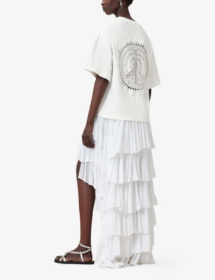 Allsaints Womens Ecru White Amelie Crochet-motif Cotton-jersey T-shirt