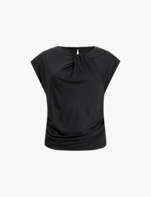 Allsaints Womens Black Annalie Cap-sleeved Stretch-jersey Top