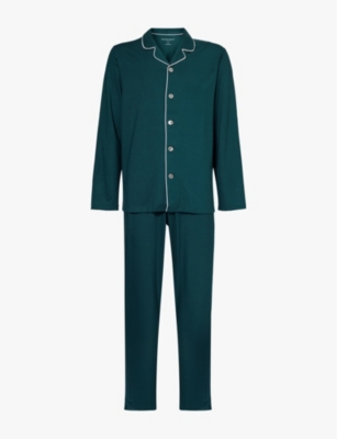 Derek Rose Mens  Basel Relaxed-fit Stretch-jersey Pyjamas In Green