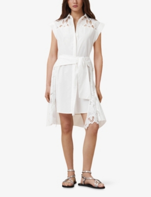 Allsaints Womens Zola Broderie Sleeveless Cotton Mini Dress Snow White In Snow White