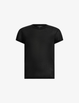 Allsaints Womens Black June Round-neck Short-sleeve Woven T-shirt