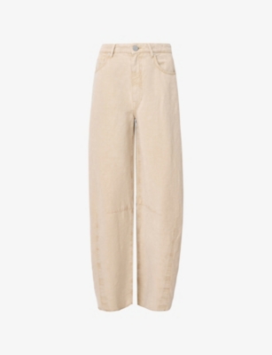Allsaints Womens Sand Brown Jett Barrel-leg Linen-blend Trousers