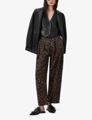 Allsaints Womens Leopard Brown Becca Leopard-print Denim Trousers