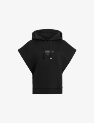 Allsaints Womens Black Sorri Redact Short-sleeve Cotton-blend Hoody In Black