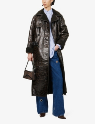 SAKS POTTS WOMENS DISTRESSED BROWN ALEXA DISTRESSED SHEARLING TRENCH COAT XS 