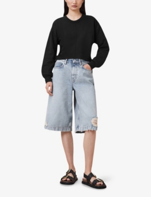 Allsaints Womens  Mira Cropped Cotton-jersey Sweatshirt In Black