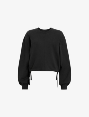 Allsaints Womens  Mira Cropped Cotton-jersey Sweatshirt In Black