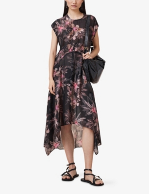 Allsaints Womens Adena Black Arwen Floral-print Woven Maxi Dress In Adena Black