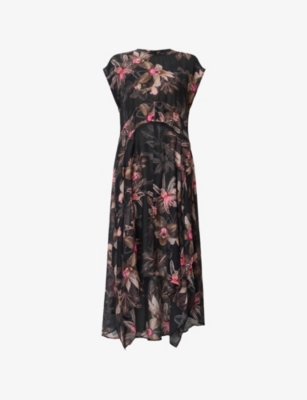 Allsaints Womens Adena Black Arwen Floral-print Woven Maxi Dress In Adena Black
