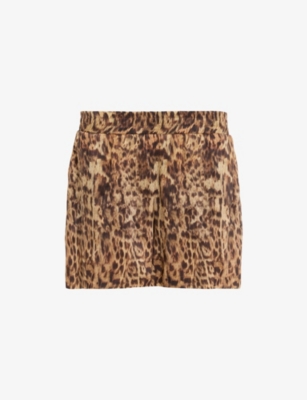 Allsaints Womens Evia Golden Br Charli Leopard-print Linen-blend Shorts