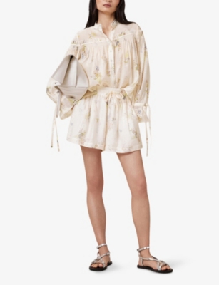 ALLSAINTS: Delphine Floral-Print Lace-Trim Woven Shirt