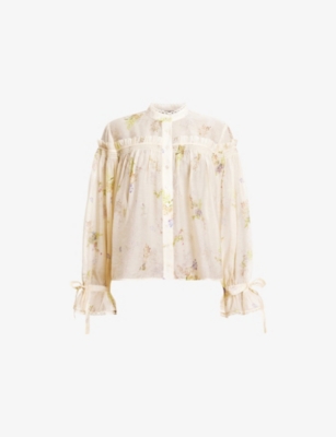 ALLSAINTS: Delphine Floral-Print Lace-Trim Woven Shirt