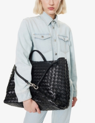 Bottega Veneta Womens Black-m Brass-black Andiamo Large Leather Tote Bag In Black-m Brass-black