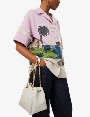 Bottega Veneta Womens Chalk-m Brass Parachute Mini Leather Shoulder Bag In Chalk-m Brass