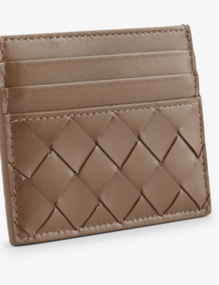Bottega Veneta Womens  Intrecciato Leather Card Holder In Pinecone-gold