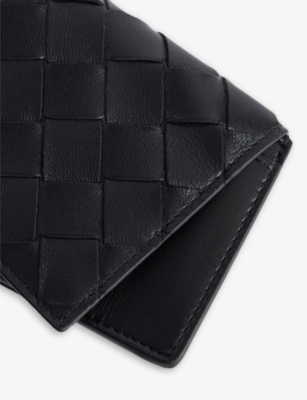 Bottega Veneta Womens Black-gold Intrecciato Business Card Leather Wallet In Black-gold